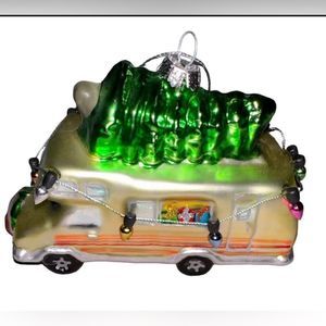 Camper with Christmas Tree on Top Figurine Ornament 4 .5 inches Vacation Holiday